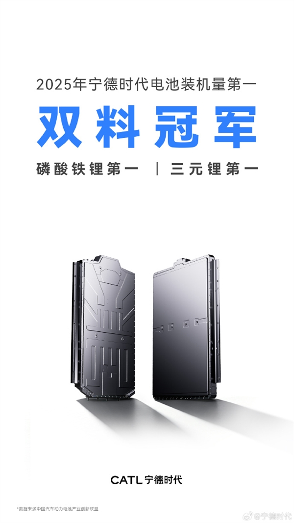 宁德时代拿下2025双冠王！磷酸铁锂三元锂都第一